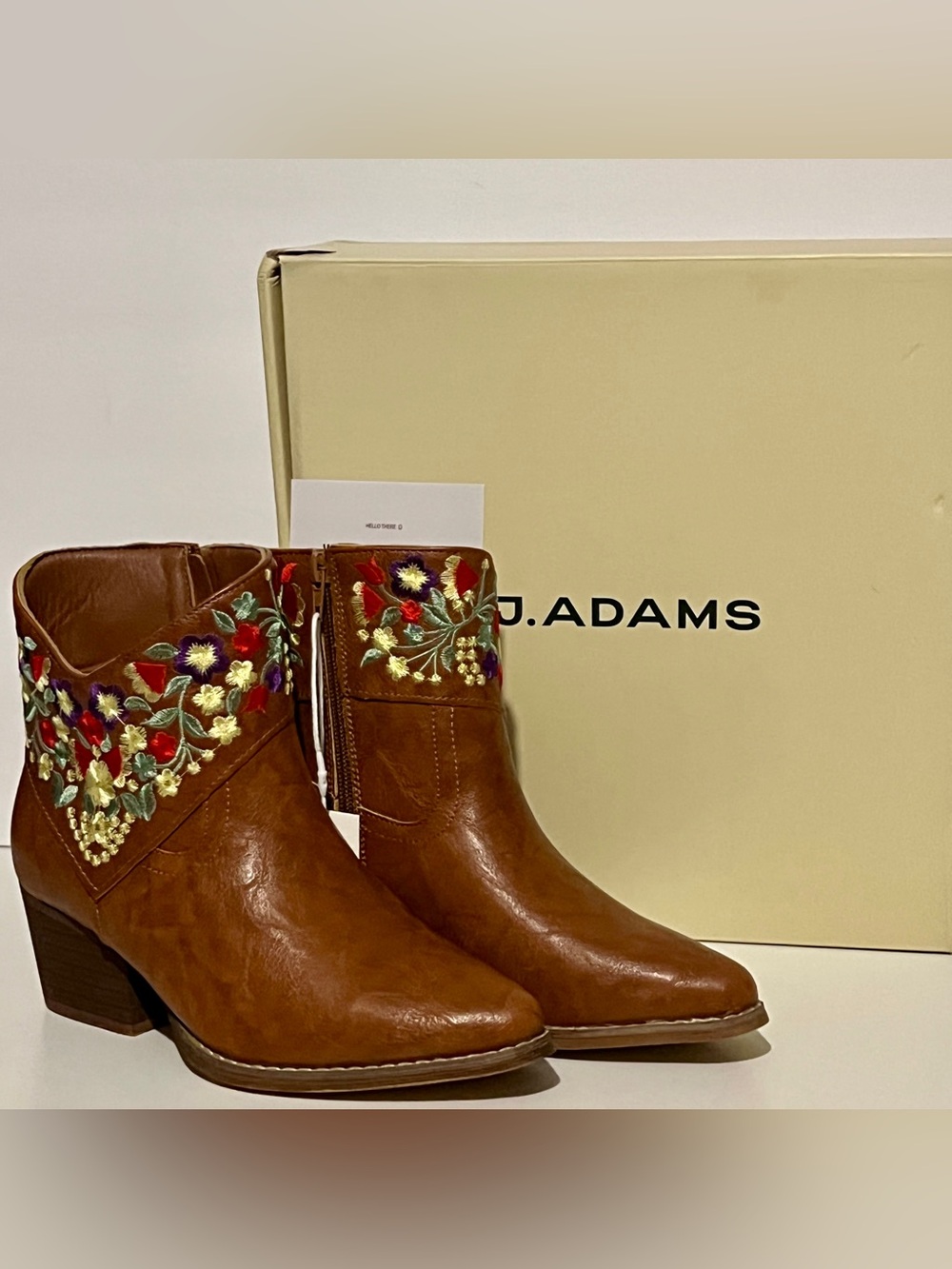 NEW J. Adams | Embroidered Brown Western  Floral Boho Booties | Women’s | Size 6